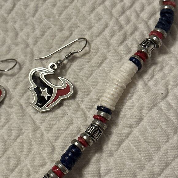 New NFL Houston Texans Beaded Necklace & Earring 3pcs Set Jewelry - Picture 6 of 8